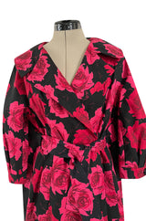 Documented 1962 Marc Bohan for Christian Dior Rose Printed Coated Cotton Raincoat