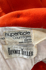 1971 Courreges Numbered Hyperbole Bright Orange Wool Coat w Quilted Interior