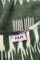 2018 Zazi Handmade Vintage Green & Ivory Cotton Ikat Caftan Dress