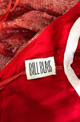 Documented 1974 Bill Blass Red Sequin Snakeskin Print Halter Dress