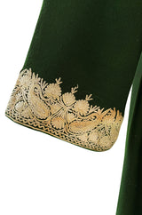 Wonderful 1920s Antique Hand Embroidered Crewel Deep Forest Green Wrap Robe or Coat