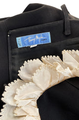 Runway Spring 1997 Thierry Mugler Fitted Black Dress w Extravagant Ruffled Silk Bodice