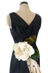 Well Documented Spring 1988 Valentino Haute Couture Silk Dress w Sweeping Dotted Train & Flower