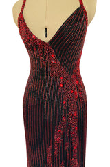 Cosmo Cover Documented Fall 1983 Bob Mackie Couture Red Glass Beaded & Silk Chiffon Halter Back Dress