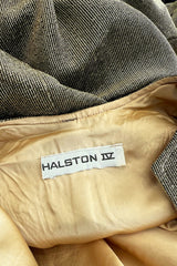 Fantastic 1970s Halston Metallic Gold Lame Lurex Full Length Caftan Dress w Notched Neckline