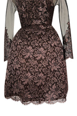 Extraordinary 1990s John Anthony Couture Deep Bronze Lace & Black Silk Netting Full Skirted Dress