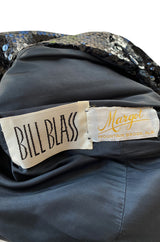 Fall 1974 Bill Blass One Shoulder Glossy Black Sequin Dress with Fringe Hem