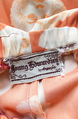 1970s Young Edwardian Marilyn Monroe Plunging Nylon Jersey Print Dress