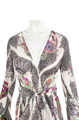 Spring 2005 Etro Runway Black & White Printed Flowing Silk Chiffon Dress w Huge Sleeves