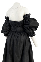 Important Fall 1959 Christian Dior by YSL Couture Black Silk Tafetta & Chantilly Lace Dress w Pouf Sleeves