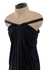 Easy to Wear 1970s Yuki Couture On or Off Shoulder Black Silk Jersey Draped Dress