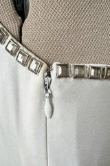 Stellar 1970s Luis Estevez Backless White Jersey Dress w Silver Studded Front
