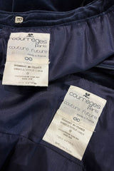 Numbered 1970s Andre Courreges Deep Blue Velvet Zip Jacket & Wide Legged Pant Set
