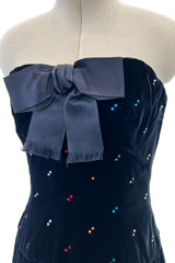 Fabulous Fall 1979 Oscar de la Renta Runway Rhinestone Detailed Velvet Strapless Dress