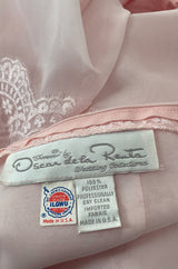 1980s Oscar de la Renta Pale Pink Taffeta, Lace & Chiffon Pouf Sleeve Dress