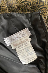c.1984 Vicky Tiel Couture Metallic Gold & Black Lace Pouf Skirt Mini Dress