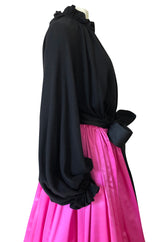 Fall 1977 Bill Blass Couture Full Pink Silk Satin Skirt & Black Top Dress Set