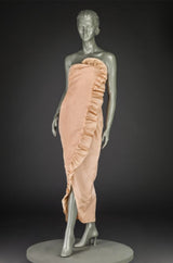 Fall 1979 Bill Blass Ivory Silk Ruffle on Ink Black Velvet Strapless Dress