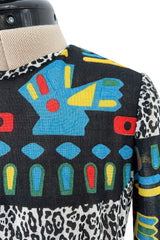 Spectacular 1970s Lanvin  by Jules-Francois Crahay Graphic Printed Cotton Voile Dress