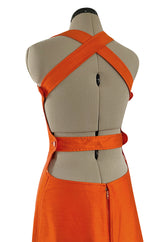 Incredible Spring 1970 Andre Courreges Cross Strap Backless Bright Sculpted Orange Dress