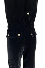 Brilliant 1971 Andre Courreges Black Velvet Jumpsuit w Silver Studs & Zip Front