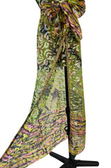 Fabulous 1960s Unlabeled Metallic Green Organza Dress Set w Matching Hot Pants & Gold Trim