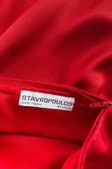 1979 Stavropoulos Deep Red Silk Full Length Dress w Pouf Sleeves