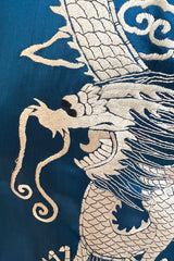 Decadant 1920s Unlabeled Deep Blue Silk Kimono w Hand Embroidered Dragons