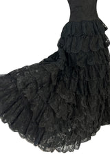 Magnificent 1980s Arnold Scaasi Couture Strapless Tiered Black French Lace Dress