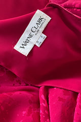 1980s Wayne Clark Pink Silk Plunging Neckline & Huge Pouf Sleeve Dress