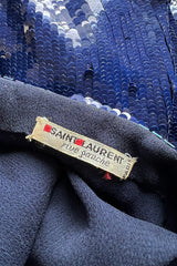 Fall 1985 Yves Saint Laurent Densely Covered Blue Sequin Top w Beaded Ribbing