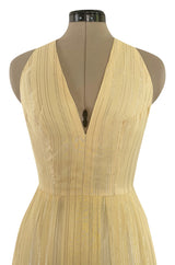 Spring 1976 Christian Dior by Marc Bohan Couture Metallic Gold Striped Silk Chiffon Dress & Jacket