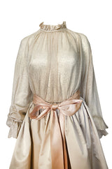 Fall 1977 Bill Blass Couture Gold Top, Tassle Vest & Ivory Silk Skirt Dress Set