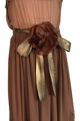 Spring 1978 Unlabeled Christian Dior Haute Couture Silk Dress w Floral Belt