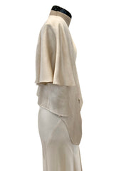 Beautiful 1930s Ivory Hammered Silk Satin Bias Cut Dress w Original Jacket & Belt