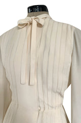 Spring 1976 Chanel Haute Couture Silk Ivory Dress w Hand Stitched Pleats