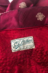 1950s Handmade Woven Gold & Deep Red Shantung Silk Evening Coat