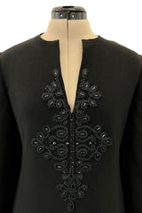 Gorgeous 1960s Alberto Fabiani Roma Black Dress w Elaborate Beaded Cord Detail