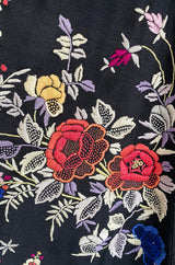 Antique 1920s Embroidered Silk Fringe Curved Cape or Shawl w Tassel Detailing