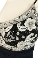 1980s Bellville Sassoon Appliqued Bodice & Princess Skirted Tulle Dress