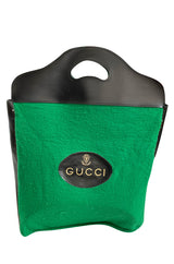 Rare & Original 1970s Gucci Bucket Canvas Logo & Leather Bag w Lucite Handle
