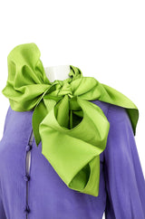 Spring 1978 Bill Blass Crisp Bright Green Silk Taffeta Skirt & Purple Silk Top Dress Set