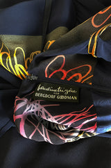 c.1977 Pauline Trigere Silk 'Fireworks' Print Halter Dress & Cape