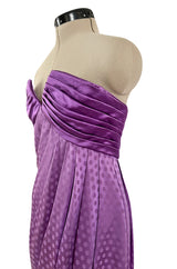 Fall 1985 Emanuel Ungaro Runway Structured Bodice Strapless Dress Made from a Dotted Purple Silk