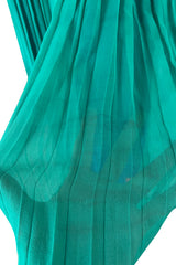 Spectacular Spring 1979 Yves Saint Laurent Silk Chiffon Pleat Dress In Green Blue & Red