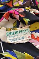 1960s Emilio Pucci Unusual Bright Floral & Black Print Silk Jersey Dress