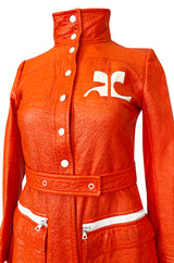 Iconic 1960s Andres Courreges Bright Orange  & White Vinyl Coat or Dress