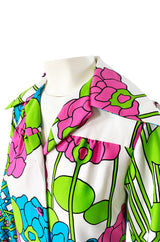 1970s Lanvin Mod Op Art Oversized Floral Print Jersey Shirt Dress