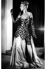 Rare c.1947 Nina Ricci Early Haute Couture Strapless Black Lace & Silk Taffeta Dress