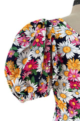 Iconic Spring 1992 Yves Saint Laurent Pink Floral Print Dress w Pouf Sleeves